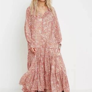 Free People- Feeling Groovy Maxi Dress-Long Sleeve Tiered Maxi Dress-Size L